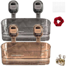 Boîte de rangement à ventouses sans perçage pour salle de bain, grande capacité, robuste, motif glacier, trou de drainage – Compatible avec les