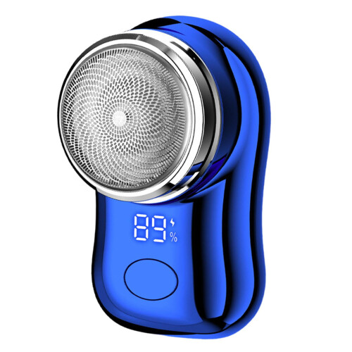 Electric Mini Beard Trimmer Smart Digital Display Small Detachable Washable Head blue