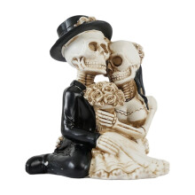 Romantic Skeleton Bride & Groom Figurine – Gothic Cake Topper, Day of the Dead Decor, Hand-Painted Resin Statue for Halloween, Anniversary, Home
