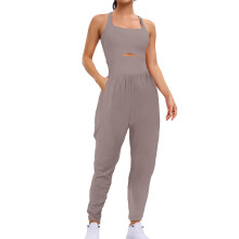 Moisture Wicking Womens Running One Piece Workout Romper Exercise Jumpsuit Gym Yoga Activewear Comfortable Stretch Fabric Khaki 2XL