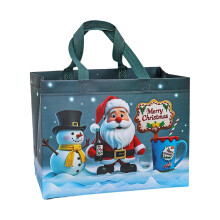 Borsa regalo natalizia con stampa di pupazzo di neve, grande e capiente, ideale per lo shopping natalizio e per incartare i regali.