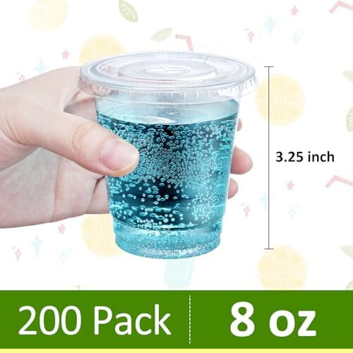 200 τεμάχια διαφανή πλαστικά ποτήρια 8oz με καπάκια – δοχεία για κρύα ποτά, smoothie και 1