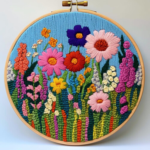 Σετ κεντήματος DIY με βελόνες τρυπήματος, άγρια λουλούδια, εύκολο για αρχάριους,