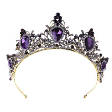 Fashion Purple Vintage Crown Wedding Tiara Luxury Queen for Rhinestone Stone Headband Hair Jewelry Decoration Queen Crow