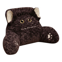 Coussin lombaire en peluche en forme de chat pour chaise de bureau et lit, avec housse amovible et lavable (noir)