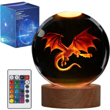 Nočné svetlo s drakom, 3,15 palca (80 mm), K9krištáľová 3D lampa s diaľkovým ovládaním, 16 farieb, na narodeniny, vianočné figúrky,