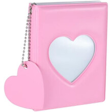 3 Inch Kpop Photocard Holder Book, Mini Photo Album with Love Heart Pendant, Pink, 32 Pockets