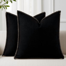 Linen Pillow Covers 24x24 cm Set of 2 Farmhouse Rope Trim