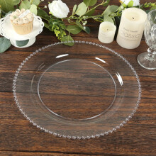 Assiettes de présentation transparentes en plastique, bord perlé, lot de 10 (33 cm).