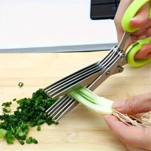 Multi-blade stainless steel herb scissors - 5-ply & 3-ply kitchen scissors for chopping chives, basil, parsley, and herbs