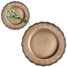Assiette de présentation en acrylique doré – Bord festonné ondulé, incassable et réutilisable | Convient aux tables de mariage et de banquet