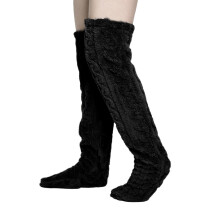 Winterse dikke fleece warme overknee kousen/beenwarmers voor dames met kabelpatroon, dijhoge pantoffelsokken