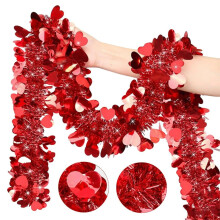 Guirlande de 2 m en forme de cœur pour la Saint-Valentin – Rouge/Rose/Blanc métallisé torsadé, décoration suspendue brillante pour fêtes,