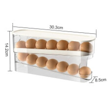Caja de almacenamiento de huevos para refrigerador de dos capas, soporte automático para huevos con rodillo, estante tipo escalera, dispensador de
