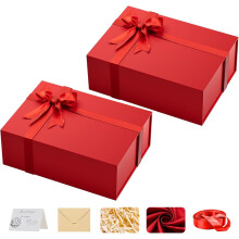 Grande boîte cadeau rouge avec couvercle (34,3 x 25,4 x 12,7 cm), lot de 2, fermeture magnétique résistante – Idéale pour la Saint-Valentin,