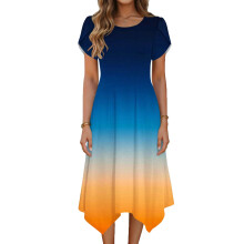 Dammode Avslappnad Klänning med Gradient Färg 3/4 Ärm V-ringning Lös och Böljande Klänning Mjuk Stretchig Bekväm för Vår Sommar Vardagsoutfit