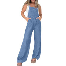 Macacão curto feminino de verão com bolsos, leve e com alças finas, ideal para férias/praia – Azul, tamanho 2XL, adequado para climas quentes.