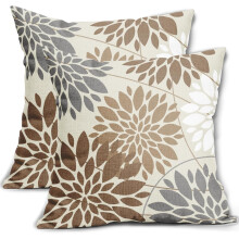 Brune/grå blomsterputetrekk 16x16", sett med 2, dahliamønster – gårdshusdekor til sofa, seng, utendørs – kompatibel med standard innlegg