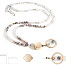 Lanière rétractable à perles pour femme – Jaspe zèbre rose