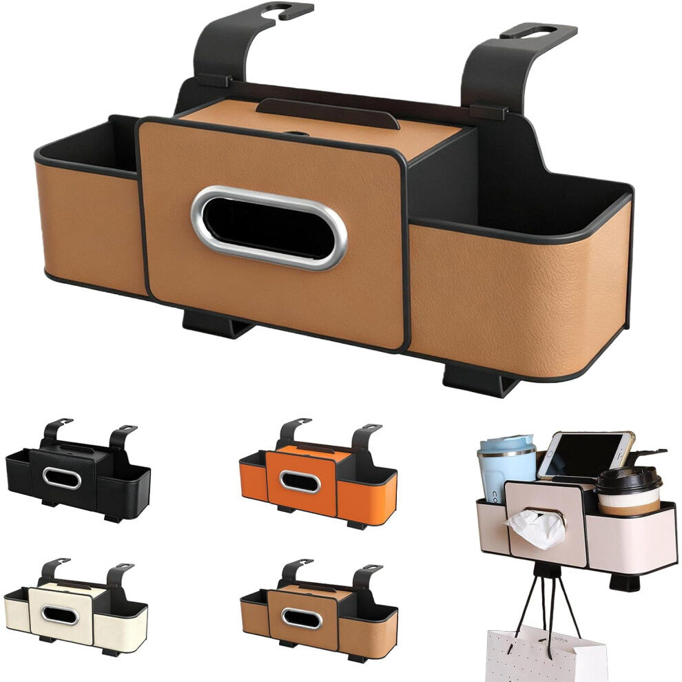 Backseat Organizers Hanging Storage, Car Seat Back Organizer With Tissue Holder, For Hold Phone,Drinks,Handbag,Compatible With Most Vehicles (Brown) Brown 9402001106872