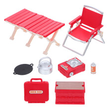 Red Plastic Folding Camping Chairs Set with Picnic Table