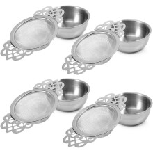 4-pack tesilset med droppskål, dubbla lager finmaskiga tesilar i rostfritt stål för löst te, kompatibel med 6,5-10 cm koppar