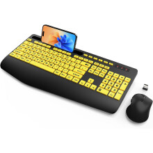Keyboard and, Wrist Rest, Large Print, Phone Holder, 2.4G Keyboards Combo, Silent Cordless High Contrast Set for Low Vision and The,