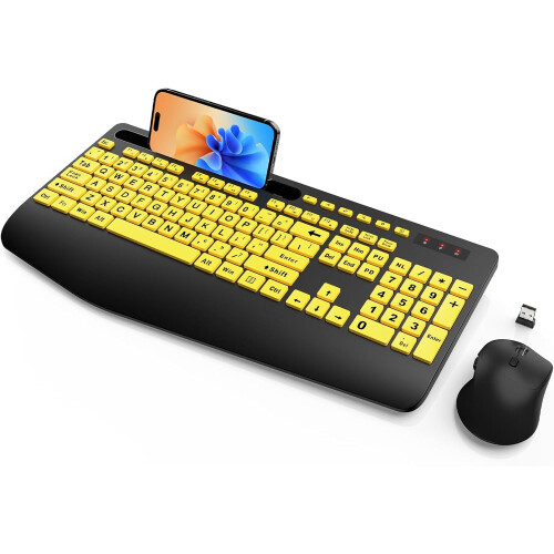 Clavier et repose-poignets avec gros caractères, support pour téléphone,