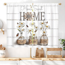 Daisy White Farmhouse Kitchen Curtains, Rod Pocket, Rustic Vintage Tier Drapes (28"x40", 2 Panels) – Compatible with Standard Rods