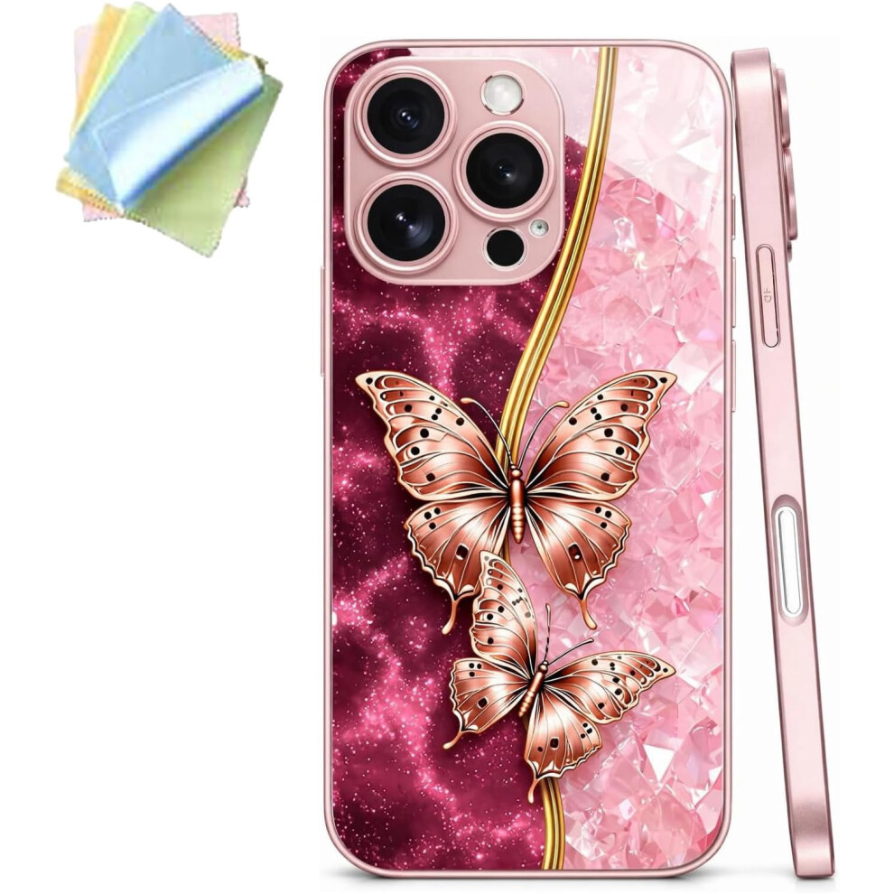 Butterfly Hard Case & Tempered Glass For Compatible With Iphone Â Personalized Design Pink 9027700000377