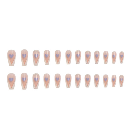 24 Unhas Postiças com Estampa de Coração Francês e Laço, 3D, com Cola (1ml) 1