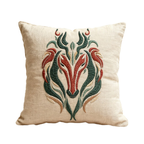 Housse de coussin décorative brodée de chevaux 45 x 45 cm 2