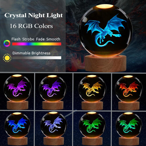 Νυχτερινό Φως Δράκου, 3,15 ιντσών (80 χιλ.) K9Crystal3D Λάμπα με Τηλεχειριστήριο 16 Χρωμάτων 1