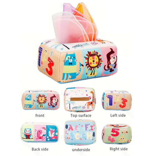 Παιχνίδι Montessori Tissue Box για μωρά 6-12 μηνών, Μαλακό παιχνίδι αισθήσεων με τσαλακώσεις, 1