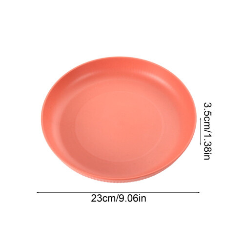 Round Plastic Plates 9 Inch Lightweight Dinner Plates Stackable Shockproof Pink Fruit Plates 2