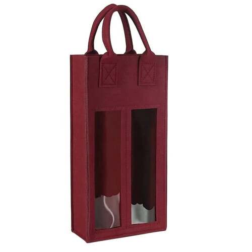 Sac à vin en feutre rouge – Lot de 2 2