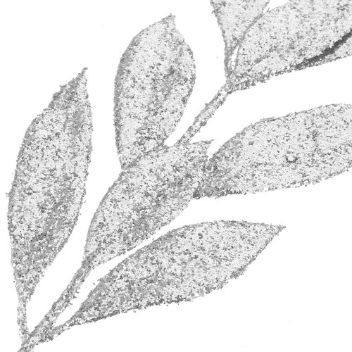 12Pcs Silver Glittery Artificial Leaf Stems for Christmas Tree Branch Decoration 2