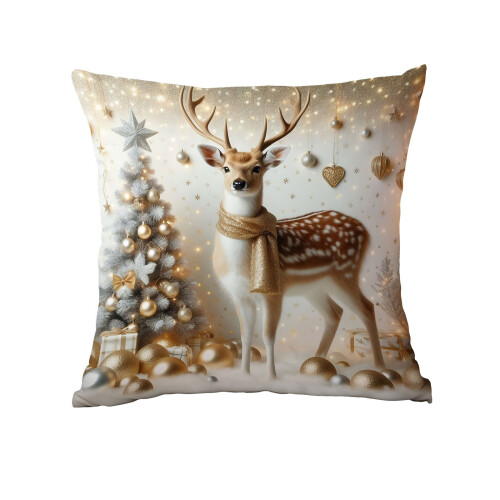Housse de coussin de Noël dorée en lin 45 x 45 cm 2