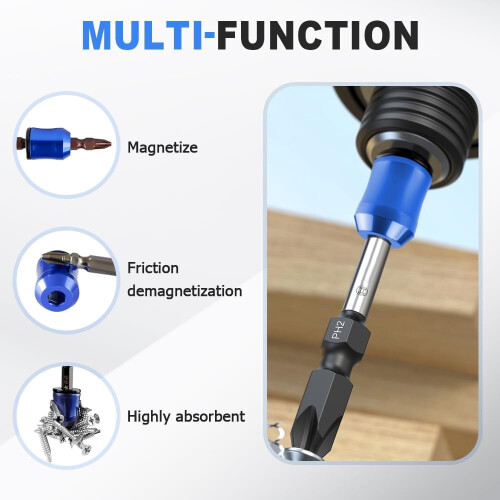 Aluminum Alloy Magnetic Bit Holder,Magnetizer Demagnetizer Tool for Screwdriver Drill Bits Hex Shank 2