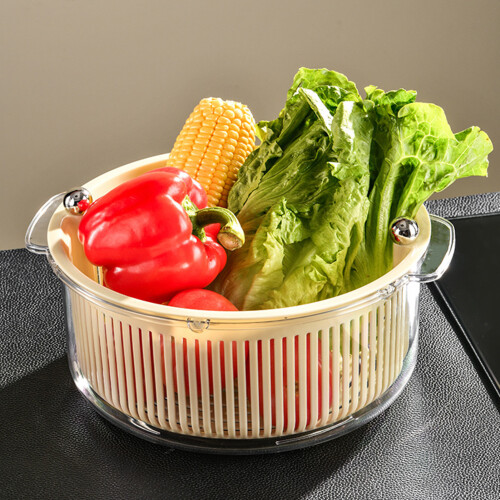 Kitchen Colander Set with Bowl, Rotating Double Layer Drain Basket, White