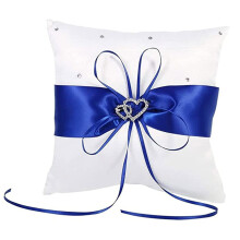 Coussin porte-alliances avec strass en forme de cœur, coussin carré en satin avec nœud pour la cérémonie, 10 x 10 cm, accessoire de mariage