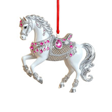 Red Glitter Horse Acrylic Ornament 10 x 9 cm
