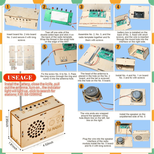 Σετ 4 ξύλινων παζλ, κιτ χειροτεχνίας DIY, ηχείο, ραδιόφωνο, γραμμόφωνο, προβολέας, 1