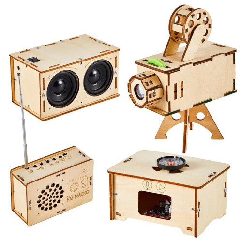 Σετ 4 ξύλινων παζλ, κιτ χειροτεχνίας DIY, ηχείο, ραδιόφωνο, γραμμόφωνο, προβολέας,
