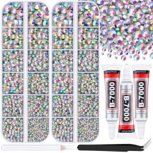 12 000 strass AB à dos plat + 3 tubes de colle B7000 pour loisirs créatifs, vêtements, chaussures, gobelets, nail art – Compatible avec la