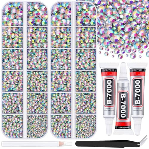 12000 τεμάχια AB Flatback Rhinestones + 3 τεμάχια B7000Glue για χειροτεχνίες, ρούχα, παπούτσια,