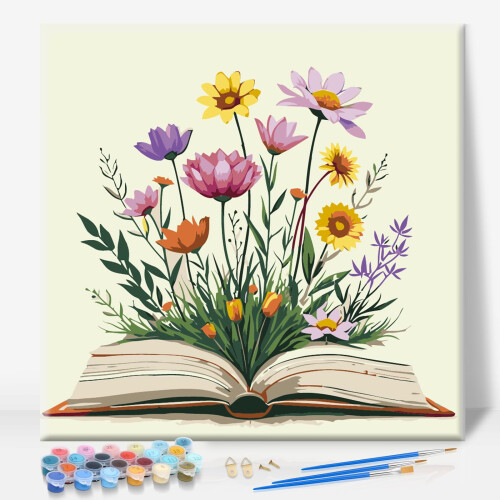 Κιτ ζωγραφικής λουλουδιών με αριθμούς με πλαίσιο, ακρυλικό σετ τέχνης DIY 10x10" για