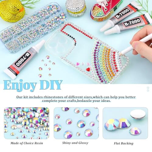 12000 τεμάχια AB Flatback Rhinestones + 3 τεμάχια B7000Glue για χειροτεχνίες, ρούχα, παπούτσια, 2