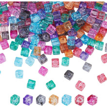210 quadratische Glaswürfelperlen (6,5 mm), 7 Farben, transparent und mit Einbrennlackierung, lose Perlen für die Schmuckherstellung (Halsketten,