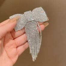 Fermagli per capelli scintillanti con fiocco di strass per donna, fermagli francesi con nappe, accessori per capelli primaverili e di tendenza.